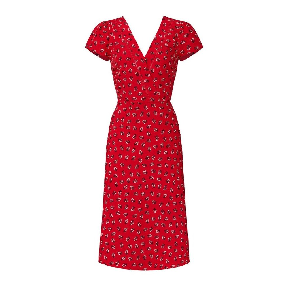 Draper James Floral V-Neck Dress Red sz 6 Women's